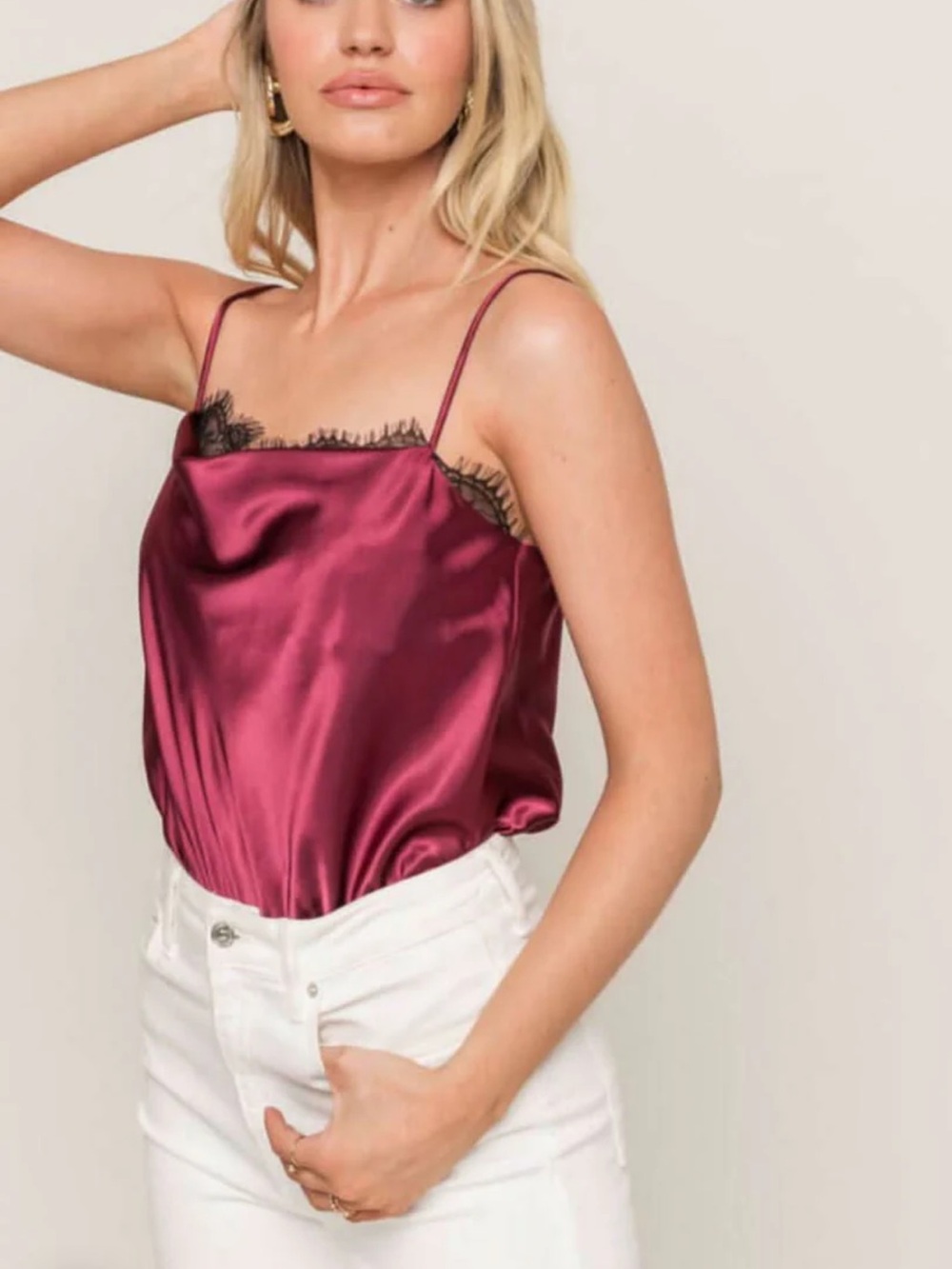 Red Cowl Neck Bodysuit